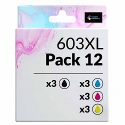 compatible Epson 603XL Pack de 12 cartouches d'encre Noir, Jaune, Cyan, Magenta